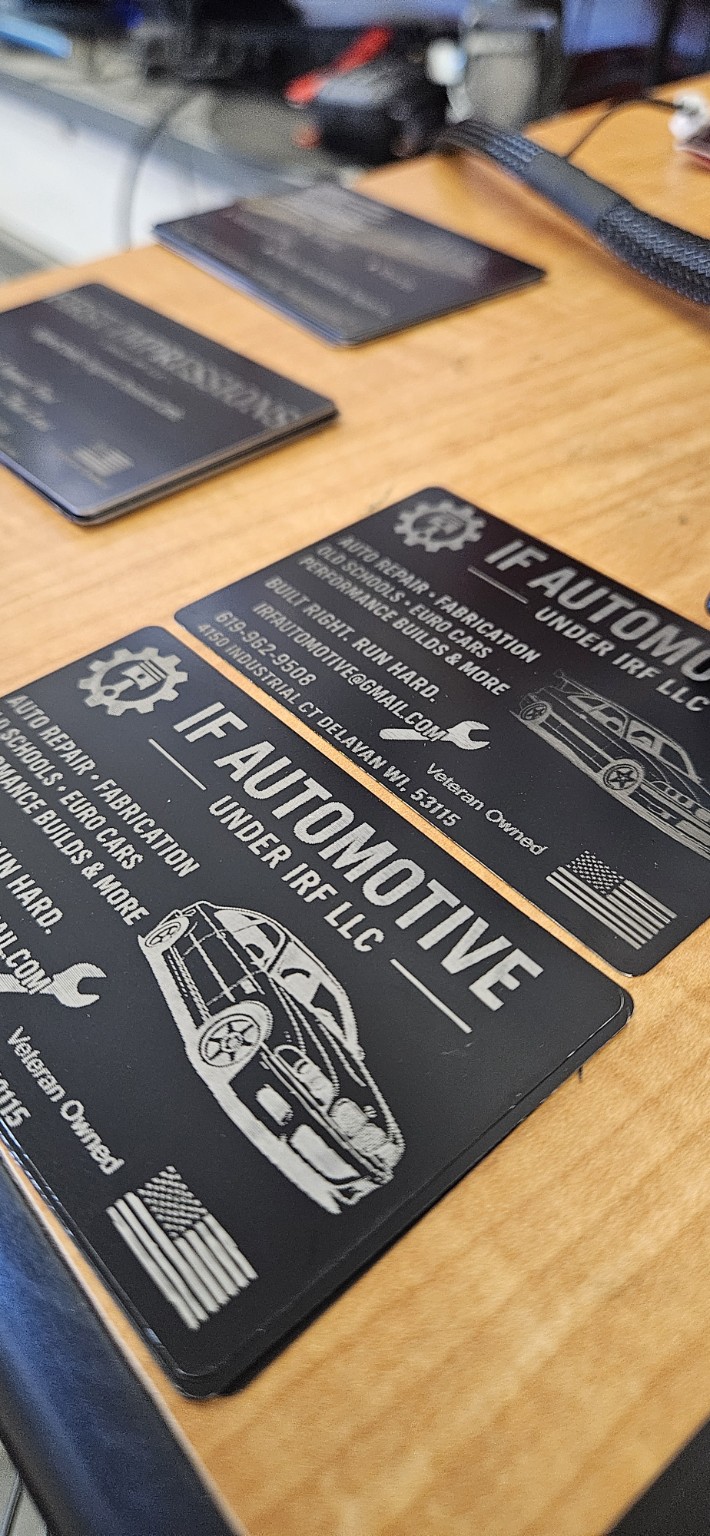 Custom engraved IF Automotive metal business cards