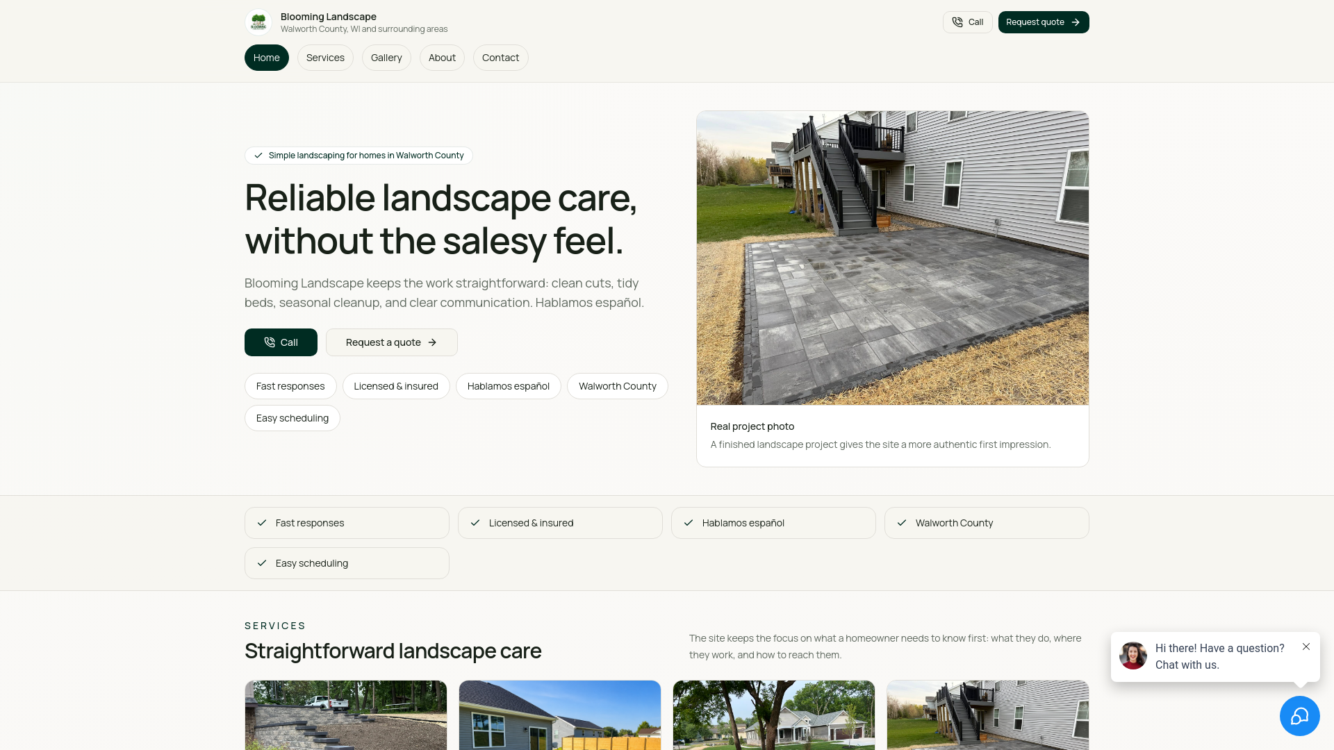 Blooming Landscape local service website shown in Ian Flynn's portfolio