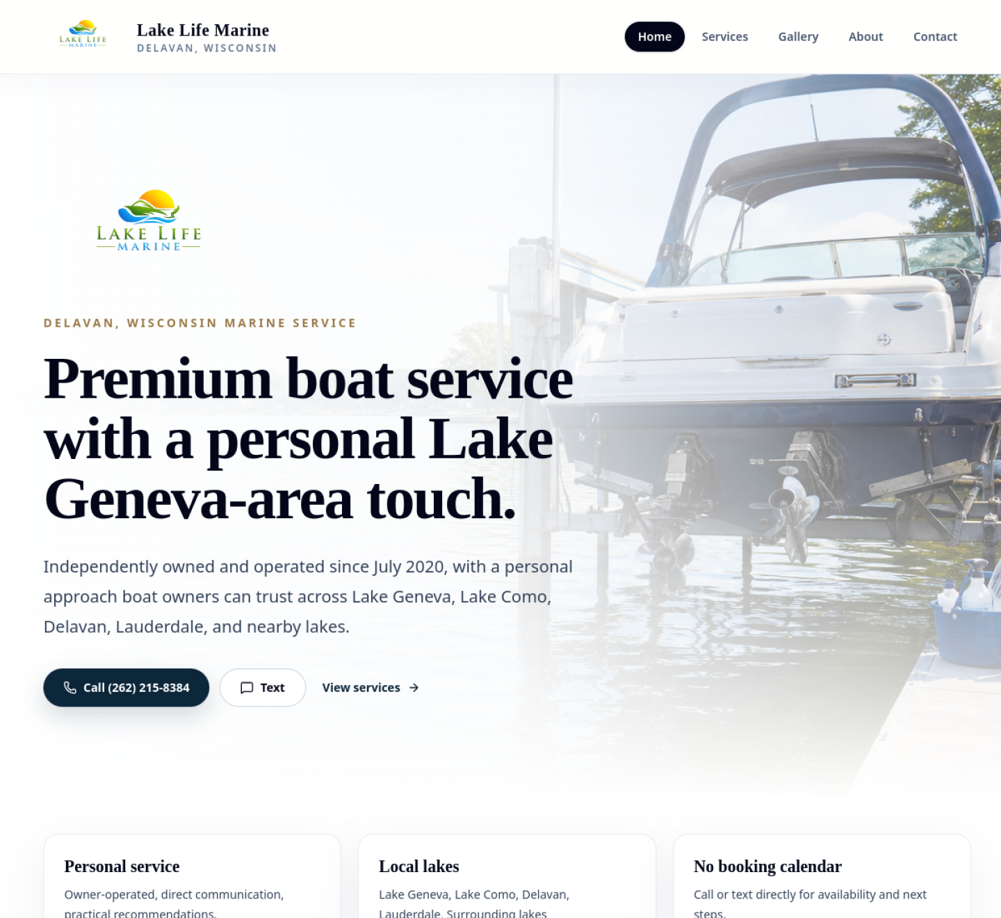 Lake Life Marine service website capture shown in Ian Flynn's portfolio