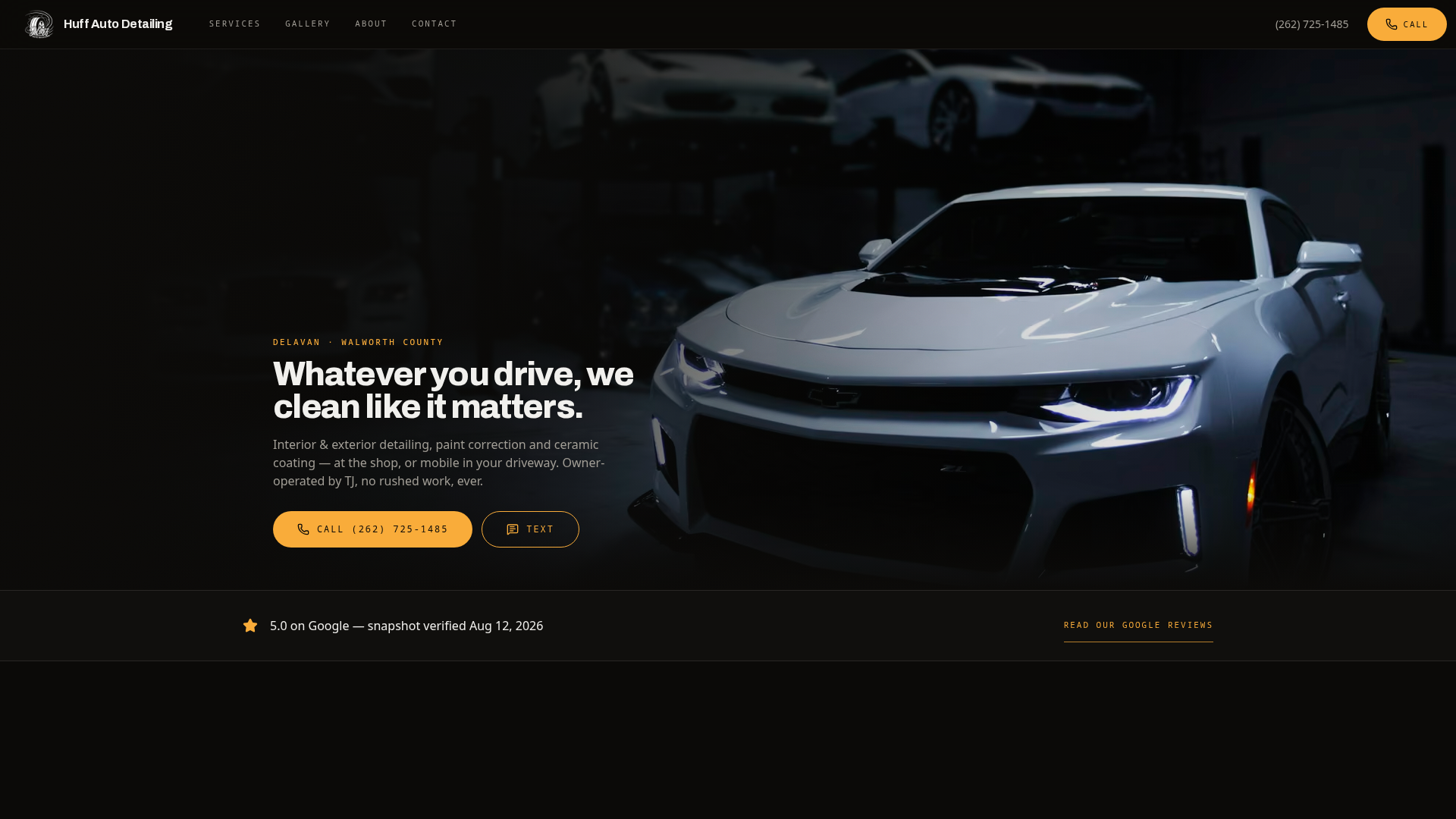 Huff Auto Detailing website home page
